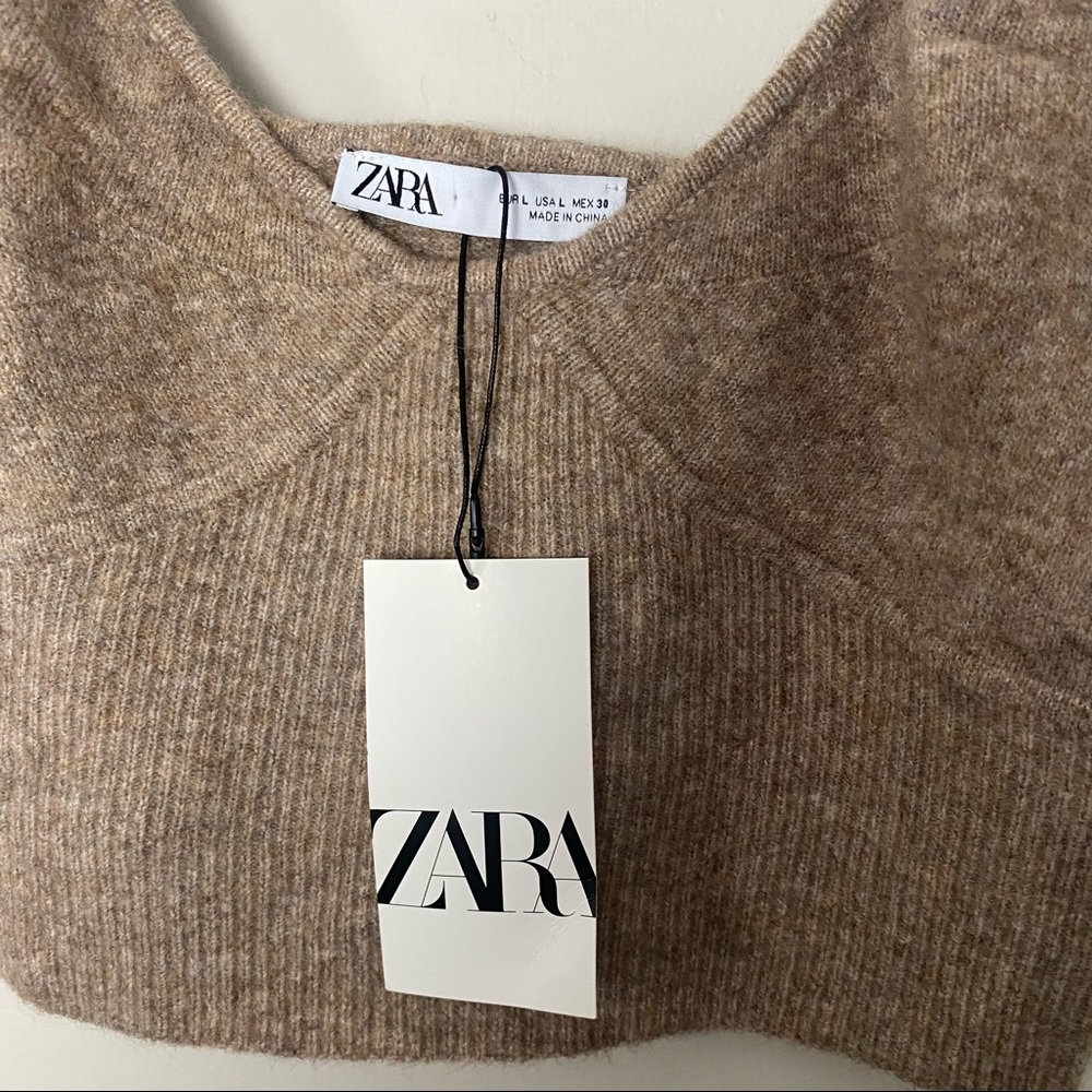 NWT Zara Wool Camel Blend Sweater Crop Top size Large - Picture 11 of 12